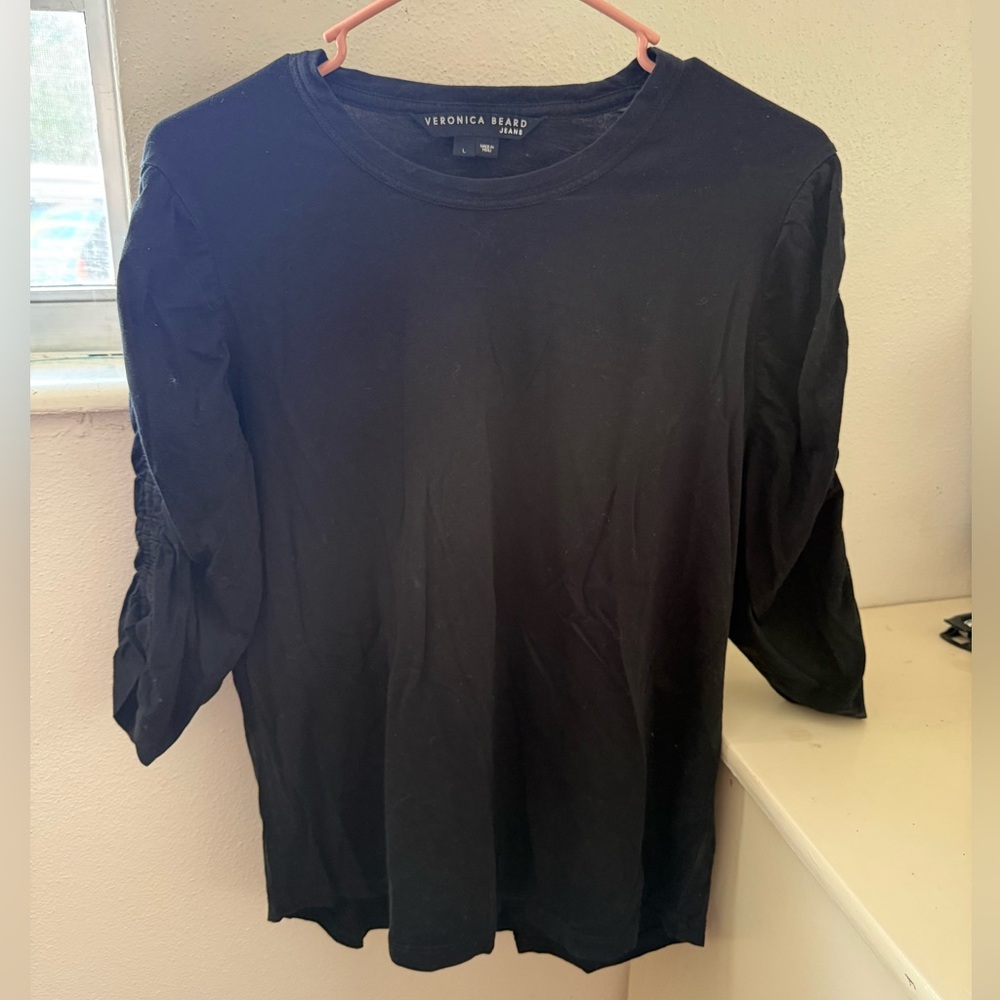 Veronica Beard Black Crewneck Long Sleeve Top
